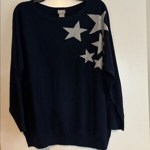 Chico's size 3 Navy Sweater with Silver Stars